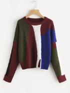 Romwe Color Block Mixed Knit Slit Front Jumper