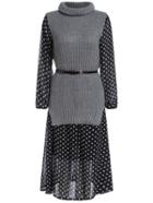 Romwe Long Sleeve Polka Dot Dress With Turtleneck Sweater Vest