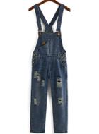 Romwe Strap Ripped With Pocket Denim Jumpsuit