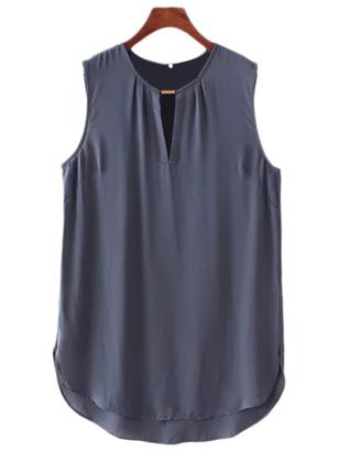 Romwe Dark Grey Keyhole Front Dolphin Hem Blouse