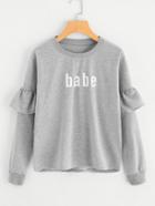 Romwe Babe Print Ruffle Trim Sweatshirt