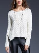 Romwe Raglan Sleeve Asymmetrical White Sweater