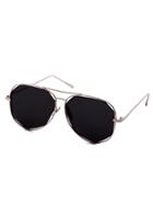 Romwe Silver Frame Double Bridge Black Lens Geometric Sunglasses