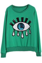 Romwe Sequin Eye Stitching Green Sweatshirt