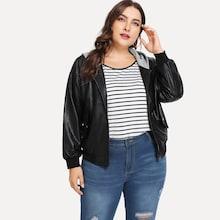 Romwe Plus Drop Shoulder Hooded Pu Jacket