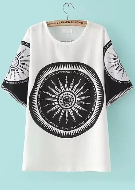 Romwe Sun Print Vintage White T-shirt