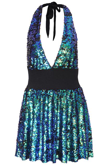 Romwe Sequin Halter Dress