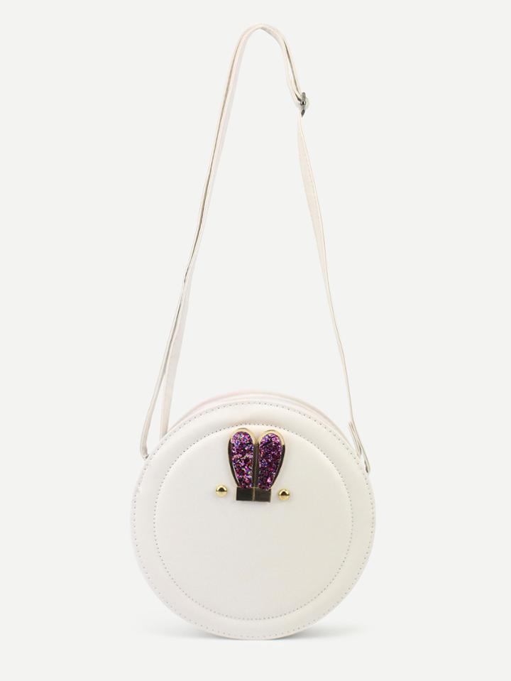 Romwe White Metal Rabbit Ear Embellished Round Crossbody Bag