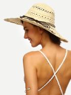 Romwe Beige Collapsible Hollow Large Brimmed Straw Hat