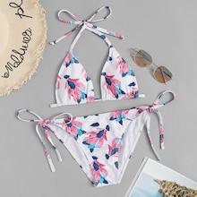 Romwe Random Graphic Print With High Leg Bikini Set