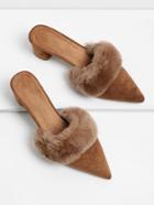 Romwe Pointed Toe Heeled Mules With Faux Fur