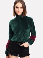 Romwe Contrast Faux Fleece Panel Velvet Pullover