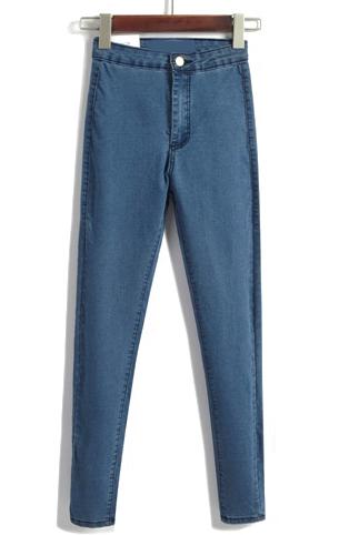 Romwe Button Vintage Slim Denim Blue Pencil Pant