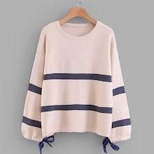 Romwe Drop Shoulder Ribbon Tie Jumper