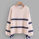 Romwe Drop Shoulder Ribbon Tie Jumper