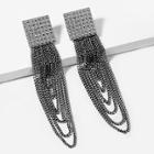 Romwe Textured Square Layered Chain Drop Earrings