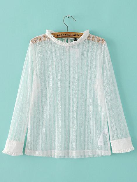 Romwe Band Collar Sheer Lace Top