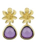Romwe Purple Flower Shape Drop Earrings