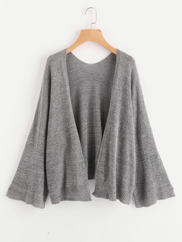 Romwe Bell Sleeve Heather Knit Cardigan