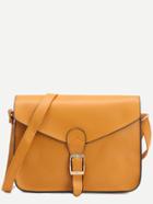 Romwe Yellow Faux Leather Flap Strap Buckle Bag