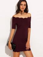 Romwe Scallop Trim Bardot Bodycon Dress