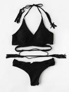 Romwe Tassel Tie Wrap Bikini Set