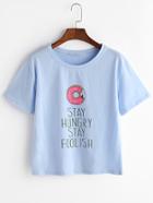 Romwe Blue Donut Print T-shirt