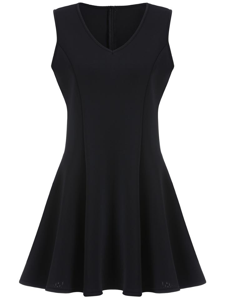 Romwe V Neck Sleeveless A-line Dress