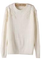 Romwe White Embroidered Flower Sweater