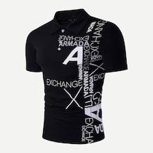 Romwe Men Abstract Letter Print Polo Shirt