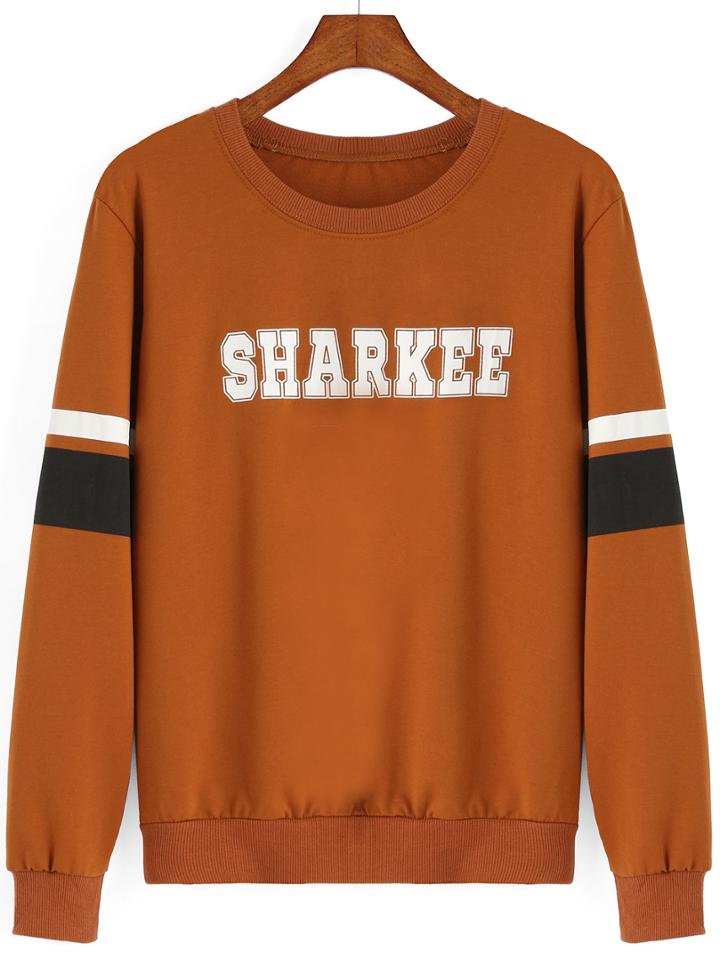 Romwe Letter Print Striped Sweatshirt