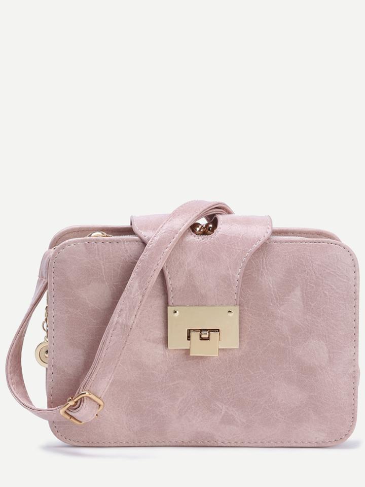 Romwe Pink Textured Clip Frame Top Shoulder Bag