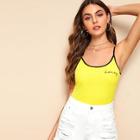 Romwe Rib-knit Embroidered Ringer Cami Top