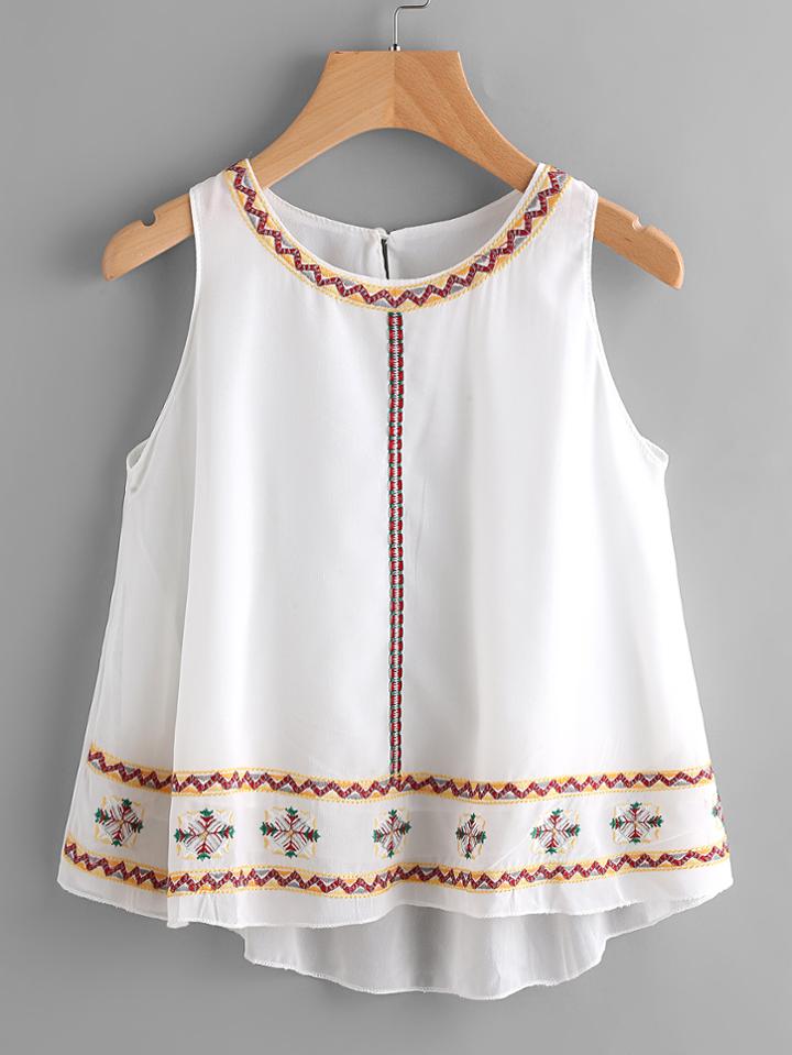 Romwe Aztec Embroidered Swing Chiffon Tank Top