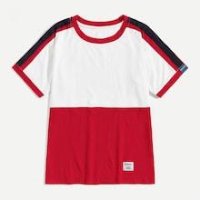 Romwe Guys Cut And Sew Panel Patched Tee