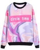 Romwe Circle Time Print Loose Sweatshirt