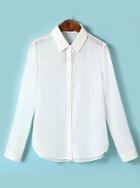 Romwe White Lapel Long Sleeve Buttons Solid Blouse