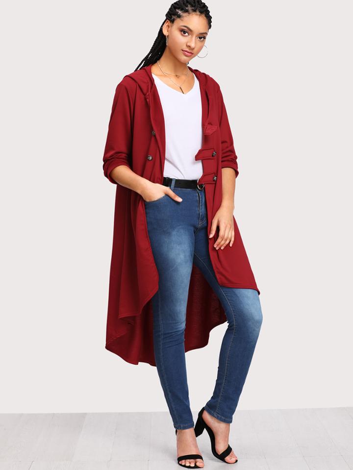 Romwe Dip Hem Hooded Coat