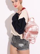 Romwe Pink Zip Front Velvet Backpack With Leather Strap