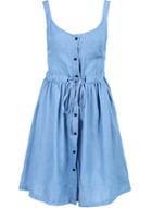 Romwe Blue Strap Drawstring Waist Buttons Dress