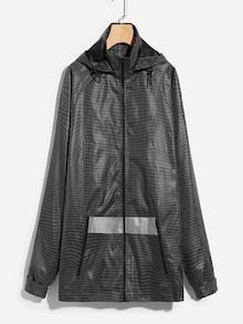 Romwe Guys Zip Front Hoodie Plaid Coat