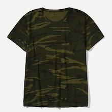 Romwe Guys Camo Cuffed Tee