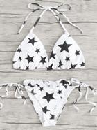 Romwe Star Print Frill Bikini Set