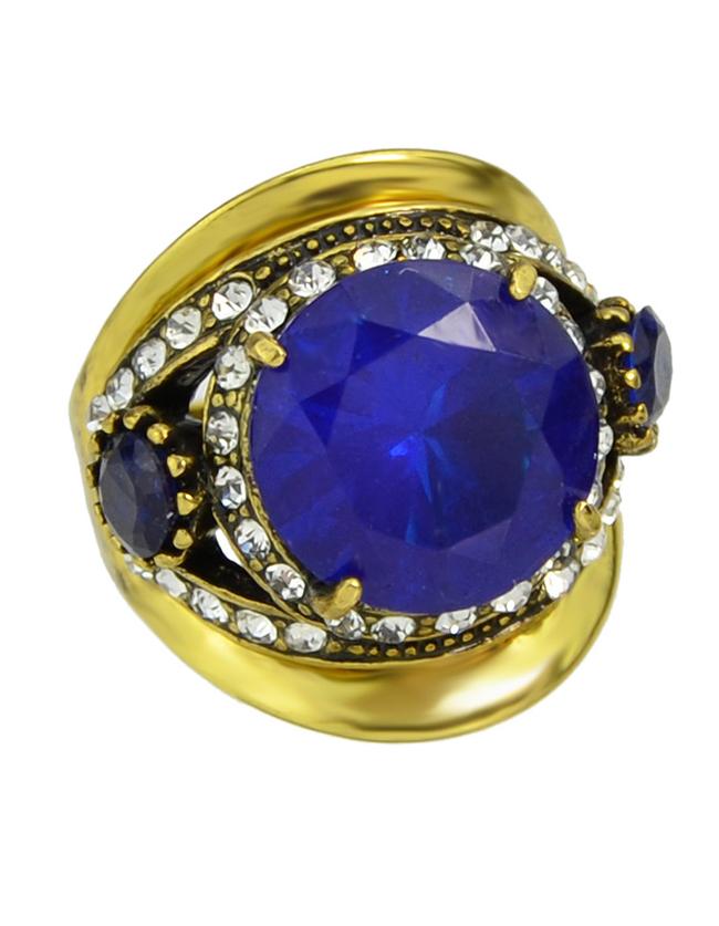 Romwe Blue Shining Rhinestone Big Stone Ring