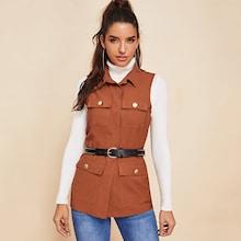 Romwe Multi Pocket Sleeveless Utility Coat Without Belt