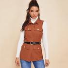 Romwe Multi Pocket Sleeveless Utility Coat Without Belt