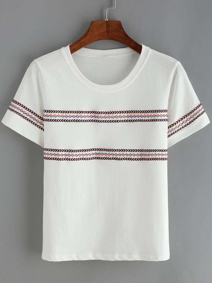Romwe Aztec Pattern White T-shirt