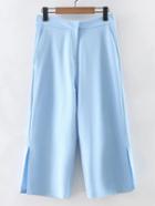 Romwe Blue Split Side Zipper Pockets Cropped Pants