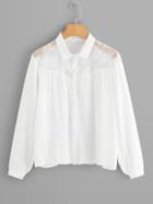 Romwe Lace Panel Button Up Blouse