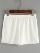 Romwe Elastic Waist Flower Lace Shorts - White